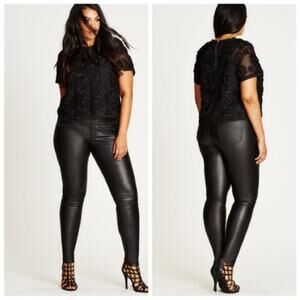 City Chic black 3D garden floral mesh cropped short sleeve blouse NEW XS/14